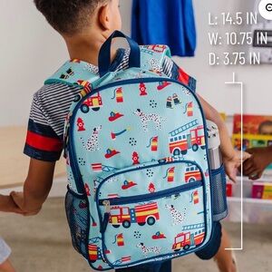 WildKin Day2Day Elementary Blue Firefighters Backpack Boys Name Tag Padded Zip